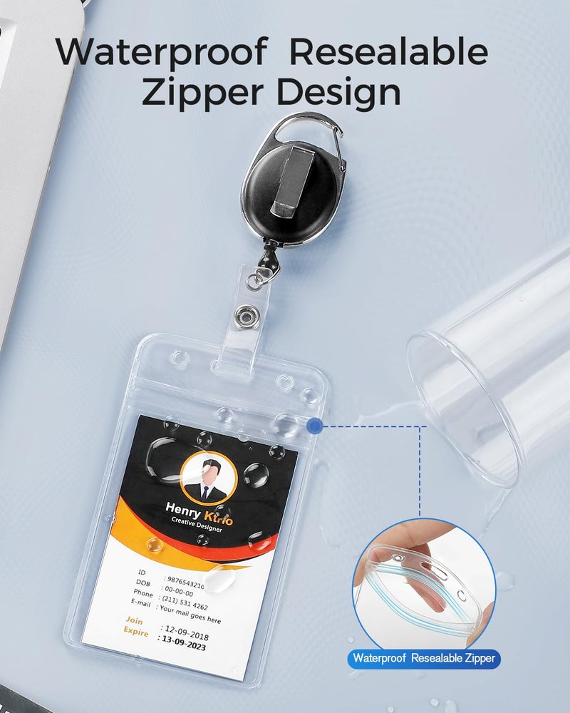 KTRIO ID Badge Holders with Clip Badge Reels - Vertical Clear Plastic ID Card Holders (2.5" x 3.4") - Retractable 24" Pull Cord for Office, School, 5 Pack - Image 4
